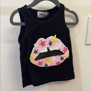 Lola + The Boys Black Tank with Sequin Lip and Stars